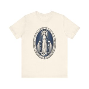 Mirakulös medaljskjorta | Katolsk t-shirt | Jungfru Maria-gåva för kvinnor | O Maria, avlad utan synd bild 3