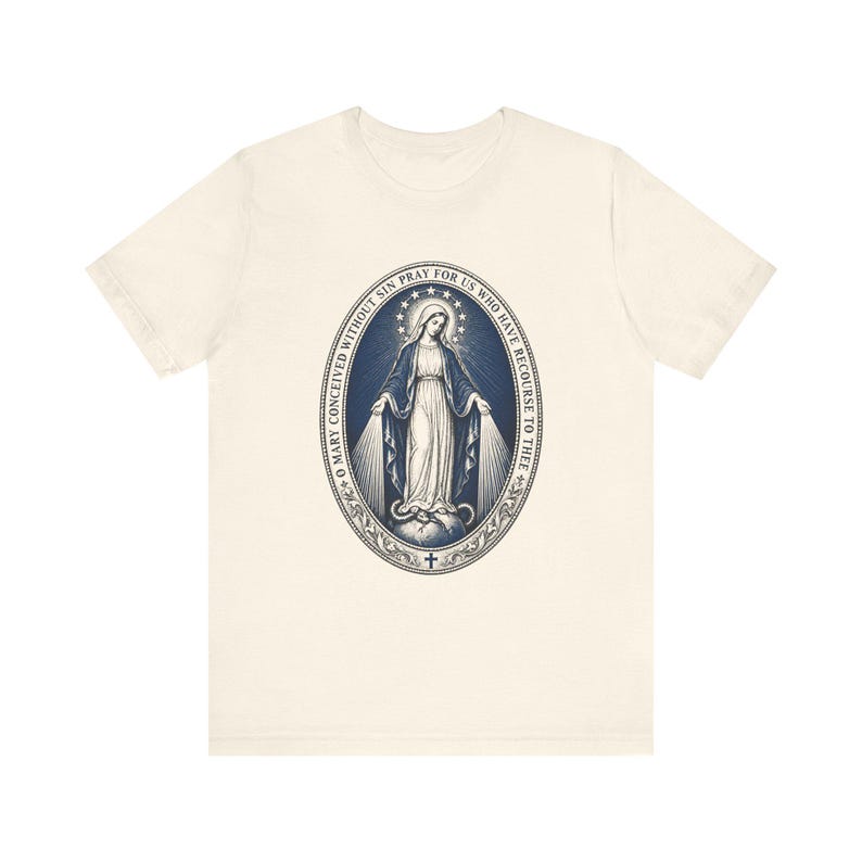 Mirakulös medaljskjorta | Katolsk t-shirt | Jungfru Maria-gåva för kvinnor | O Maria, avlad utan synd bild 3