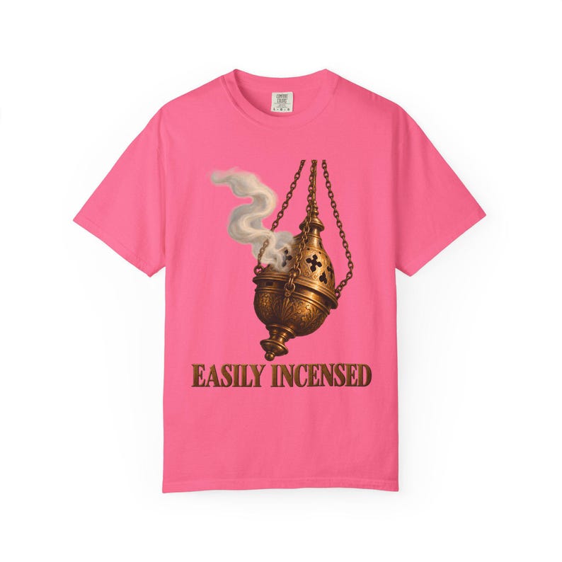 Easily Incensed Comfort Colors Shirt | Funny Catholic T-Shirt | Gift for Altar Server | Vintage Thurible with Smoke image 5