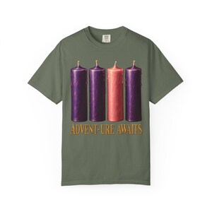 Advent-ure Awaits Comfort Colors Shirt | Catholic Advent T-Shirt | Gift for Catholic Family | Three Purple and One Rose Candle image 5