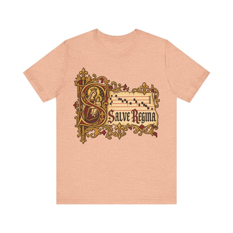 Salve Regina Shirt, Hail Holy Queen Illuminated Manuscript Tee, Gregorian Chant Gift for Choir or Schola, Virgin Mary Latin Hymn Apparel image 5