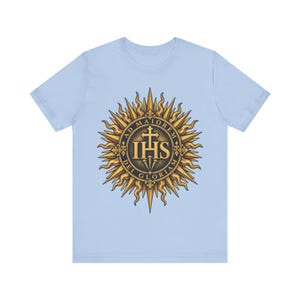 Ad Maiorem Dei Gloriam skjorta, AMDG IHS Sunburst Tee, latinsk katolsk gåva, jesuitexamen eller konfirmationspresent, Ignatians motto bild 8