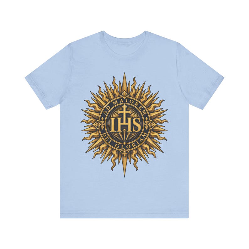 Ad Maiorem Dei Gloriam skjorta, AMDG IHS Sunburst Tee, latinsk katolsk gåva, jesuitexamen eller konfirmationspresent, Ignatians motto bild 8