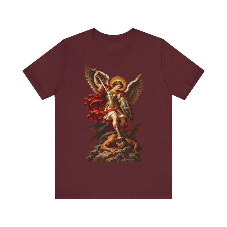 St Michael the Archangel Shirt | Catholic T-Shirt | Gift for Men | Defend Us in Battle, Baroque Altar Art image 5
