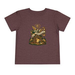 Camiseta infantil con trompeta de ángel heraldo, Gloria a Dios en las alturas, Camiseta navideña, Regalo cristiano de Navidad para niños pequeños, Natividad imagen 15