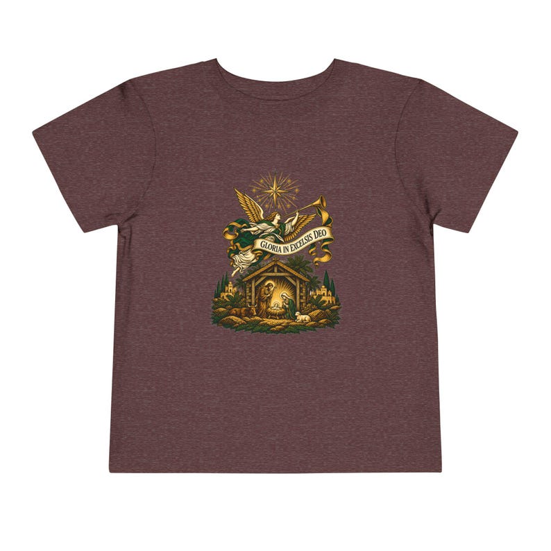 Camiseta infantil con trompeta de ángel heraldo, Gloria a Dios en las alturas, Camiseta navideña, Regalo cristiano de Navidad para niños pequeños, Natividad imagen 15