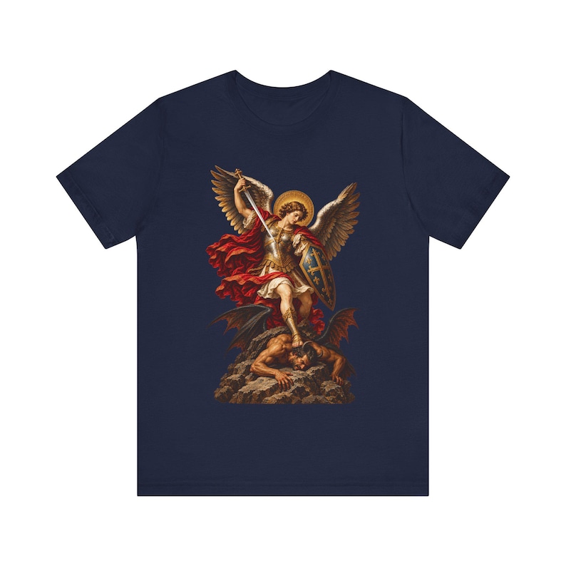 St Michael the Archangel Shirt | Catholic T-Shirt | Gift for Men | Defend Us in Battle, Baroque Altar Art image 4