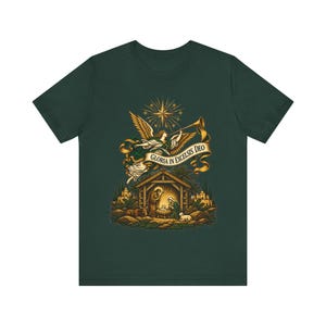 Christmas Angel Shirt, Gloria in Excelsis Deo Herald Tee, Vintage Nativity Art, Christian Gift for Choir, Bethlehem Star, Catholic Holiday image 3