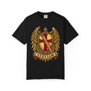 Archangel Michael Emblem Tee, Bold Sticker Style Shield and Wings, I Will Serve Catholic Gift for Veteran or Police Officer, Comfort Colors image 5