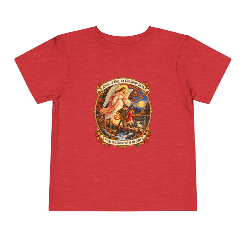 Kleinkind-T-Shirt mit Engel-Gottes-Gebet, Schutzengel-Shirt, Mein lieber Schutzengel, katholisches Geschenk für Kleinkinder, Vintage-Herbstkunst Bild 17