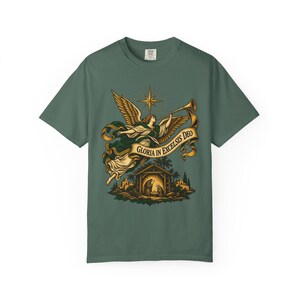Nativity Angel Tee, Gloria in Excelsis Deo Trumpet, Christian Christmas Gift for Parents, Star of Bethlehem Holy Family Art, Comfort Colors image 5