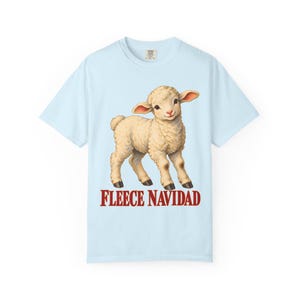 Fleece Navidad Comfort Colors Shirt | Funny Christian Christmas T-Shirt | Gift for Kids and Family | Vintage Lamb Painting image 6