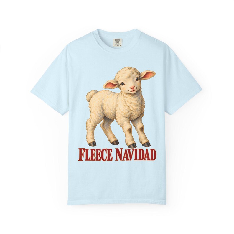 Fleece Navidad Comfort Colors Shirt | Funny Christian Christmas T-Shirt | Gift for Kids and Family | Vintage Lamb Painting image 6