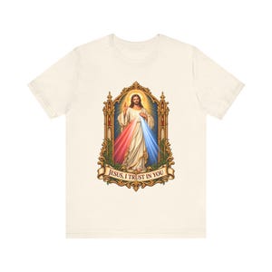 Divine Mercy Shirt, Jesus I Trust in You Tee, Gothic Gold Frame Holy Image, Catholic Gift for Women, St Faustina Easter Octave image 3