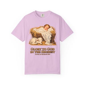 Glory to God in the Highest Comfort Colors Shirt | Catholic Christmas Nativity T-Shirt | Christmas Gift | Christ Child with Lamb image 9