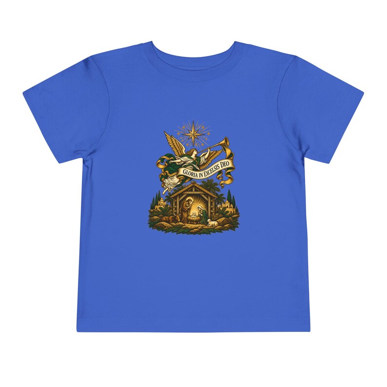 Camiseta infantil con trompeta de ángel heraldo, Gloria a Dios en las alturas, Camiseta navideña, Regalo cristiano de Navidad para niños pequeños, Natividad imagen 9