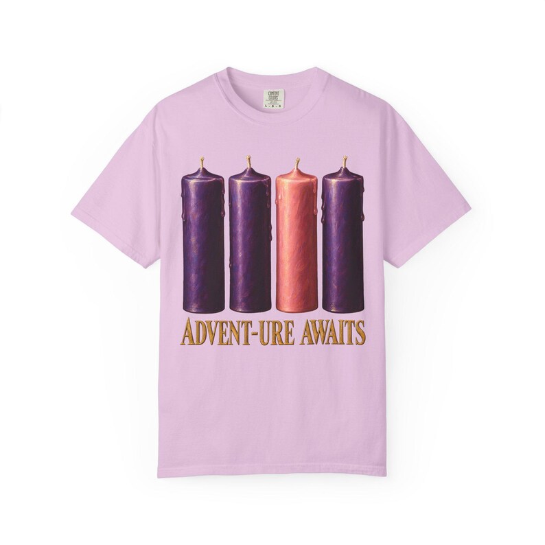 Advent-ure Awaits Comfort Colors Shirt | Catholic Advent T-Shirt | Gift for Catholic Family | Three Purple and One Rose Candle image 13
