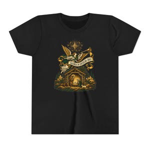 Kids Herald Angel Trumpet Shirt, Youth Glory to God in the Highest Tee, Christian Christmas Gift for Kids, Vintage Nativity image 5