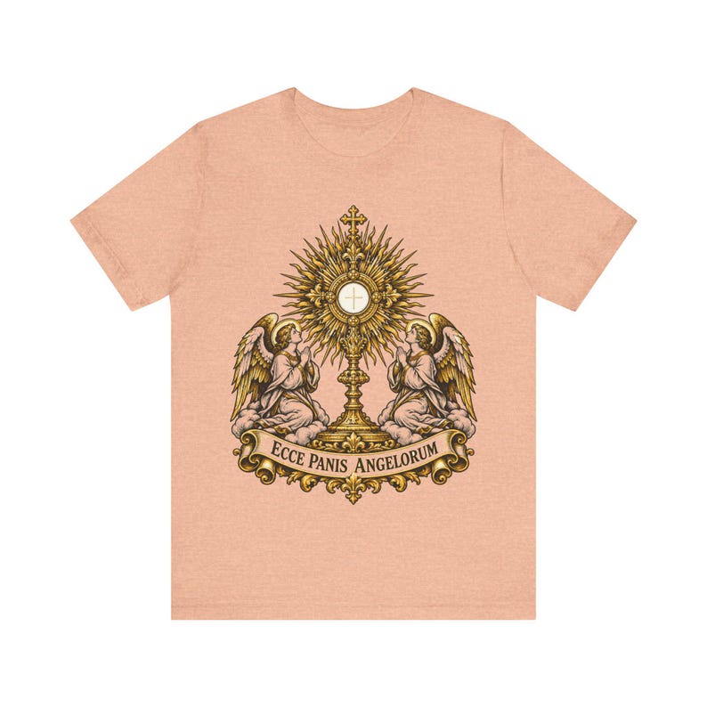 Ecce Panis Angelorum Shirt, Eucharistic Adoration Monstrance Tee, First Communion Gift, Holy Hour Bread of Angels, Catholic Revival Apparel image 7