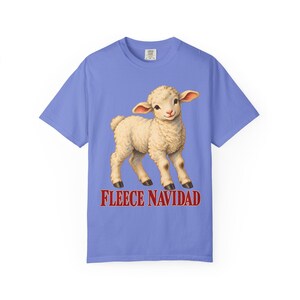 Fleece Navidad Comfort Colors Shirt | Funny Christian Christmas T-Shirt | Gift for Kids and Family | Vintage Lamb Painting image 7