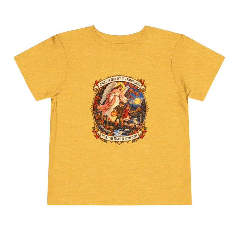 Kleinkind-T-Shirt mit Engel-Gottes-Gebet, Schutzengel-Shirt, Mein lieber Schutzengel, katholisches Geschenk für Kleinkinder, Vintage-Herbstkunst Bild 8