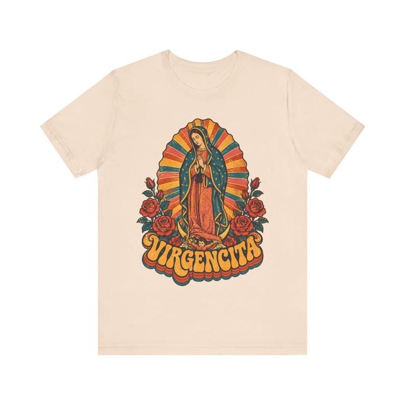 Retro 70s Our Lady of Guadalupe Tee, Mexican Catholic Gift, Latina Apparel (Unisex Fit) image 3