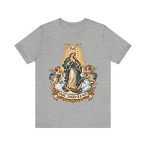 結び目を解く聖母マリアTシャツ、リボンを解く聖母マリアTシャツ、女性へのカトリックのノベナギフト、マリア祈祷アパレル 画像 5