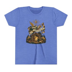 Kids Herald Angel Trumpet Shirt, Youth Glory to God in the Highest Tee, Christian Christmas Gift for Kids, Vintage Nativity image 10