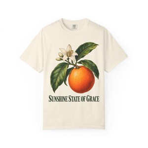 Sunshine State of Grace Comfort Colors Shirt | Catholic Florida T-Shirt | Florida Gift | Vintage Orange and Blossom image 2