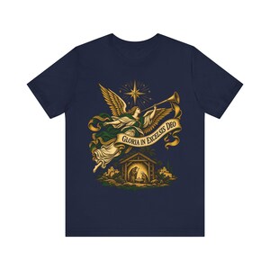 Gloria in Excelsis Deo Shirt, Catholic Christmas Nativity Tee, Herald Angel Trumpet and Star of Bethlehem, Christian Holiday Gift for Choir image 7