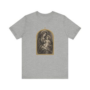 Virgin Mary Shirt, Madonna and Child Charcoal Sketch, Blessed Mother Catholic Gift for Mom, Vintage Marian Art Tee, Baby Jesus Top image 8