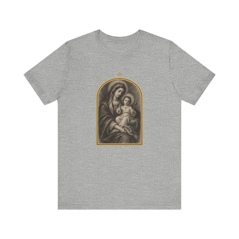 Virgin Mary Shirt, Madonna and Child Charcoal Sketch, Blessed Mother Catholic Gift for Mom, Vintage Marian Art Tee, Baby Jesus Top image 8