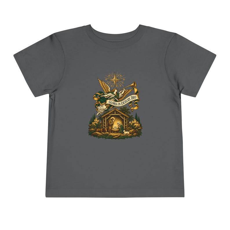 Camiseta infantil con trompeta de ángel heraldo, Gloria a Dios en las alturas, Camiseta navideña, Regalo cristiano de Navidad para niños pequeños, Natividad imagen 10