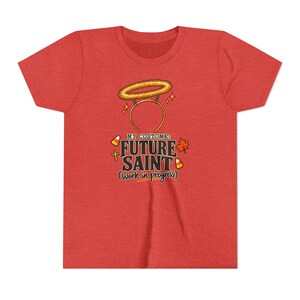 Kids Future Saint Costume Shirt, Sparkly Halo Halloween Tee, Catholic Trick or Treat Outfit image 5