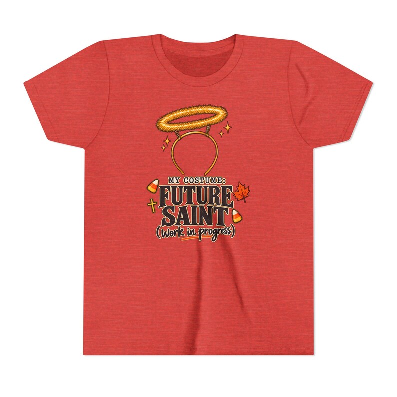 Kids Future Saint Costume Shirt, Sparkly Halo Halloween Tee, Catholic Trick or Treat Outfit image 5