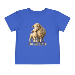 Toddler Ewe Are Loved Tee, Lamb Shirt for Toddlers, Sweet Christian Gift, Vintage Ewe and Lamb Painting image 6