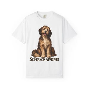 St Francis Approved Comfort Colors Shirt | Catholic Dog Lover T-Shirt | Gift for Dog Mom | Shaggy Dog Painting image 1