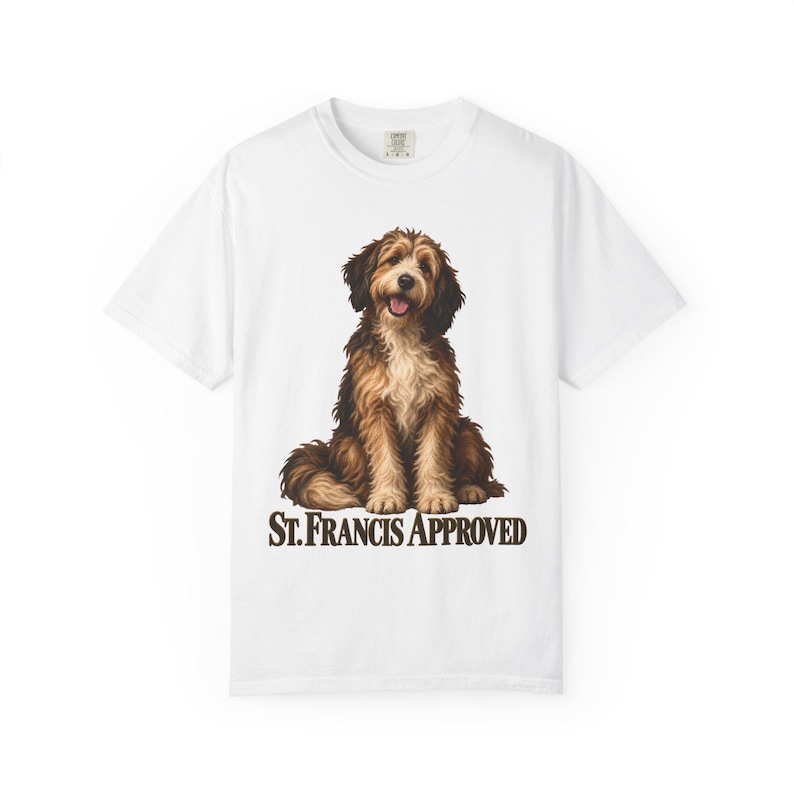 St Francis Approved Comfort Colors Shirt | Catholic Dog Lover T-Shirt | Gift for Dog Mom | Shaggy Dog Painting image 1