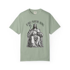King of Kings Tee, Vintage Woodcut Jesus Enthroned, Solemnity of Christ Gift for Husband or Priest, Catholic Unisex Shirt, Comfort Colors image 5