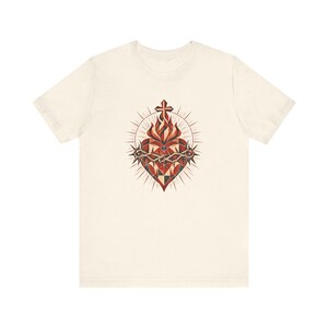 Geometrisk skjorta med Jesu heliga hjärta, modern minimalistisk Cor Jesu-konst, fasetterad katolsk gåva för tonåringar, konfirmation, RCIA, törnekrona bild 4