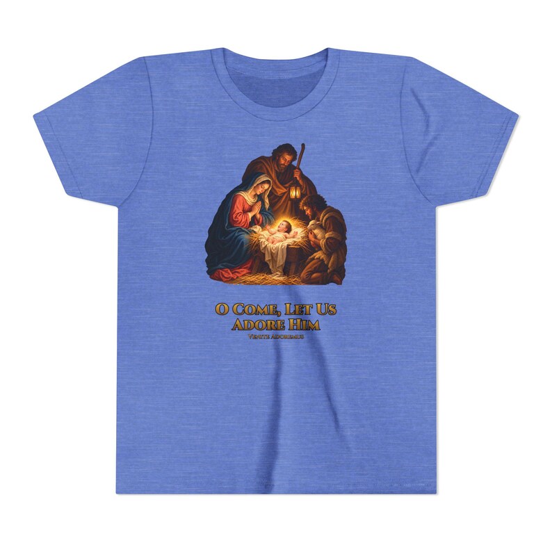 Kids O Come Let Us Adore Him Shirt, Youth Nativity Christmas Tee, Catholic Christmas Gift for Kids, Holy Family Venite Adoremus image 12