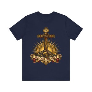 Ave Crux Spes Unica Shirt, Hail the Cross Our Only Hope Tee, Latin Crucifix with INRI, Lenten Gift for Catholic Men, Good Friday Apparel image 6