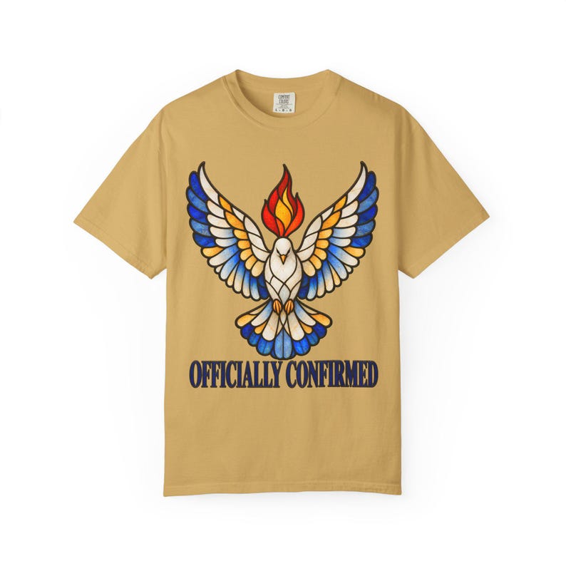 Officially Confirmed Comfort Colors Shirt | Catholic Confirmation T-Shirt | Confirmation Gift | Stained Glass Holy Spirit Dove image 1