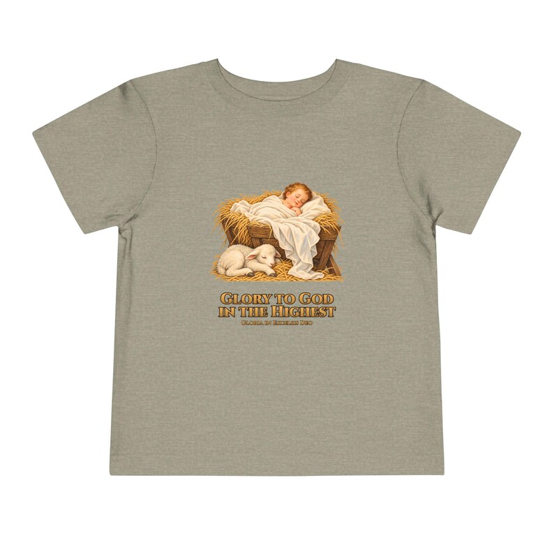 Toddler Glory to God in the Highest Tee, Nativity Christmas Shirt, Catholic Christmas Gift for Toddlers, Baby Jesus and Lamb image 6