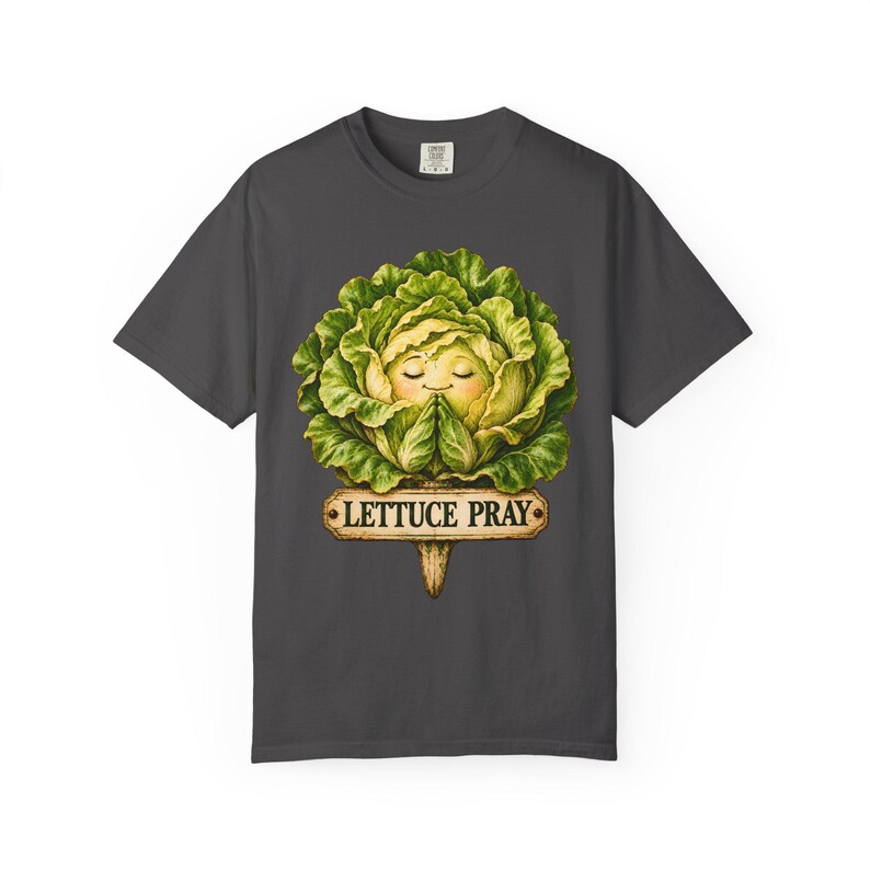 Lettuce Pray Comfort Colors Shirt | Funny Christian T-Shirt | Gift for Gardener | Vintage Lettuce with Garden Sign image 8