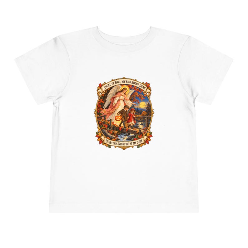 Kleinkind-T-Shirt mit Engel-Gottes-Gebet, Schutzengel-Shirt, Mein lieber Schutzengel, katholisches Geschenk für Kleinkinder, Vintage-Herbstkunst Bild 1