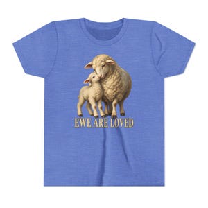 Kids Ewe Are Loved Shirt, Youth Lamb Tee, Sweet Christian Gift for Kids, Vintage Ewe and Lamb Painting image 9
