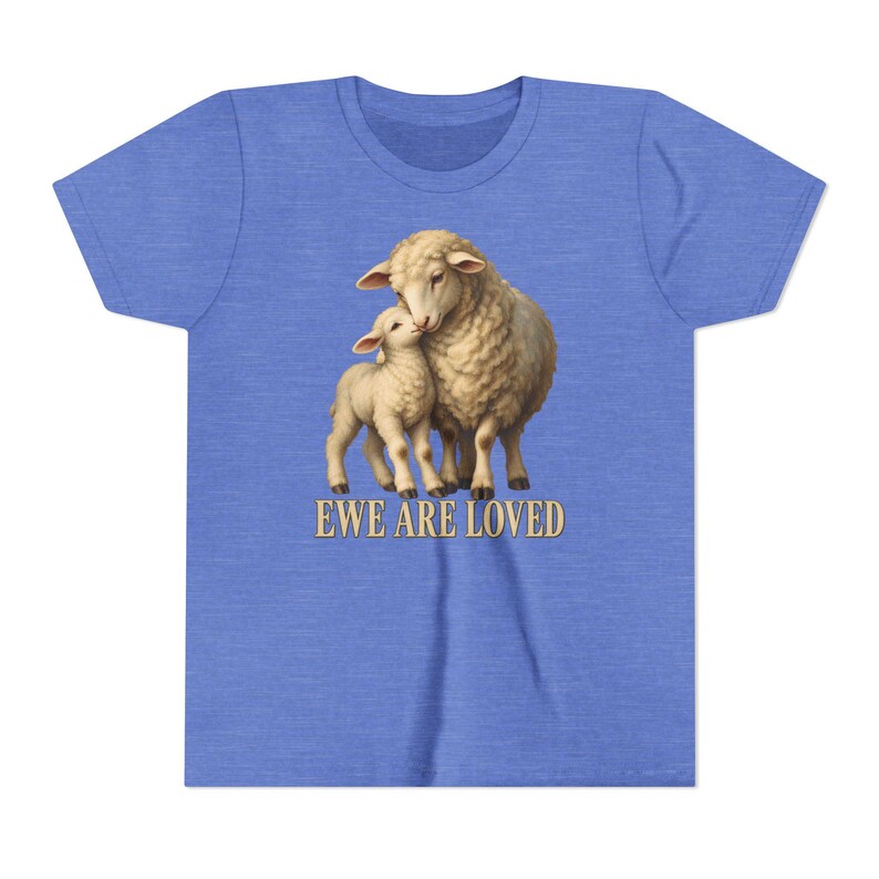 Kids Ewe Are Loved Shirt, Youth Lamb Tee, Sweet Christian Gift for Kids, Vintage Ewe and Lamb Painting image 9