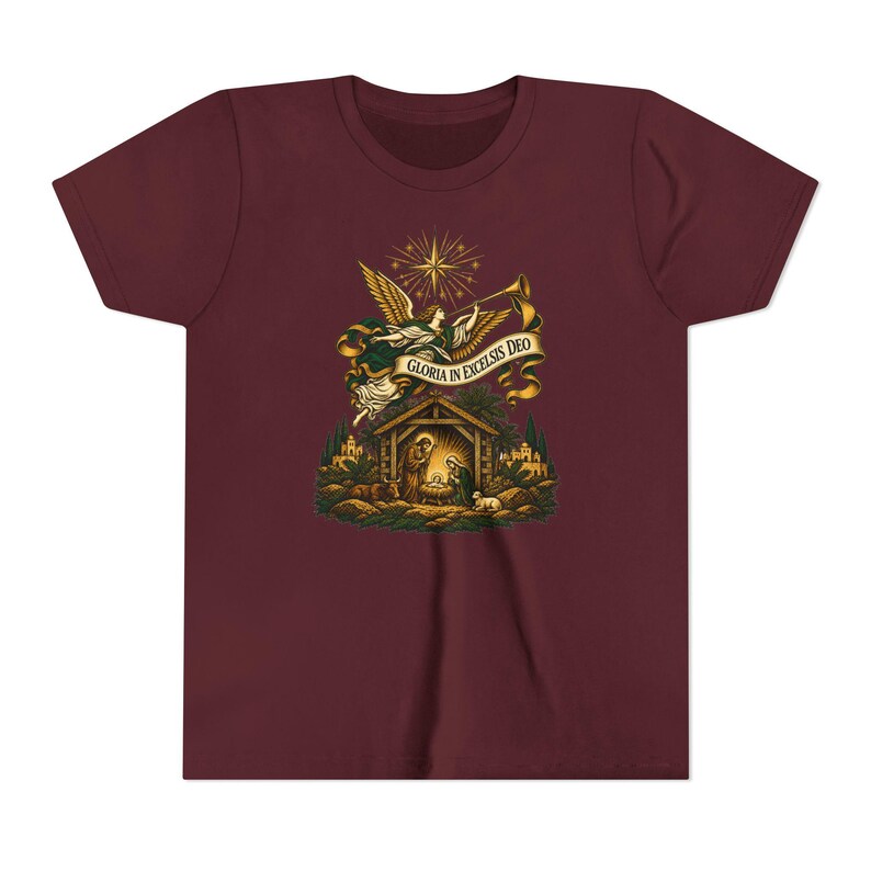 Kids Herald Angel Trumpet Shirt, Youth Glory to God in the Highest Tee, Christian Christmas Gift for Kids, Vintage Nativity image 19