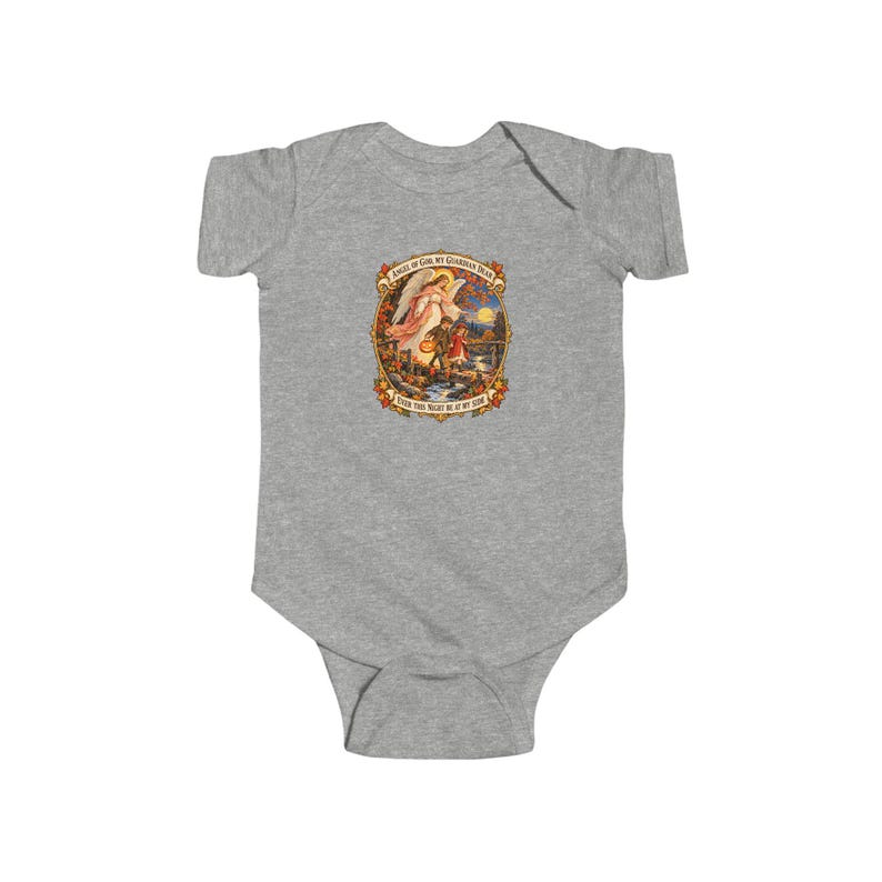 Baby Angel of God Prayer Bodysuit, Guardian Angel Infant One Piece, My Guardian Dear Catholic Baby Gift, Vintage Art image 2